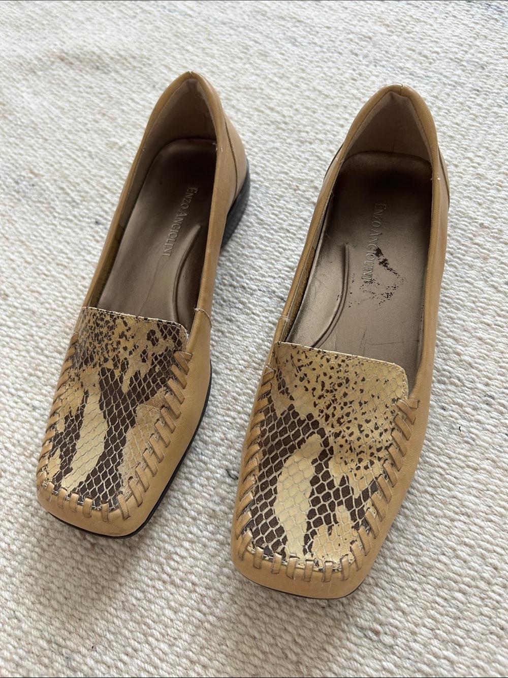 Enzo Angiolini Tan Snake-Print Slip-On Loafers
